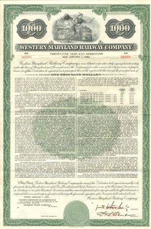 Western Maryland Railway Co. $1000 Specimen Bond